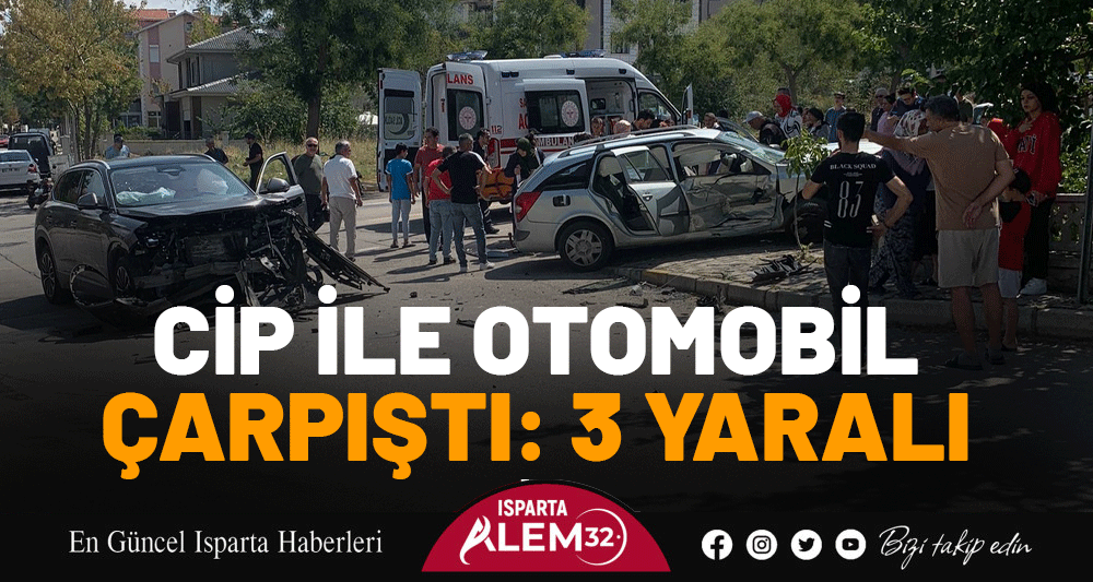 CİP İLE OTOMOBİL ÇARPIŞTI 3 YARALI