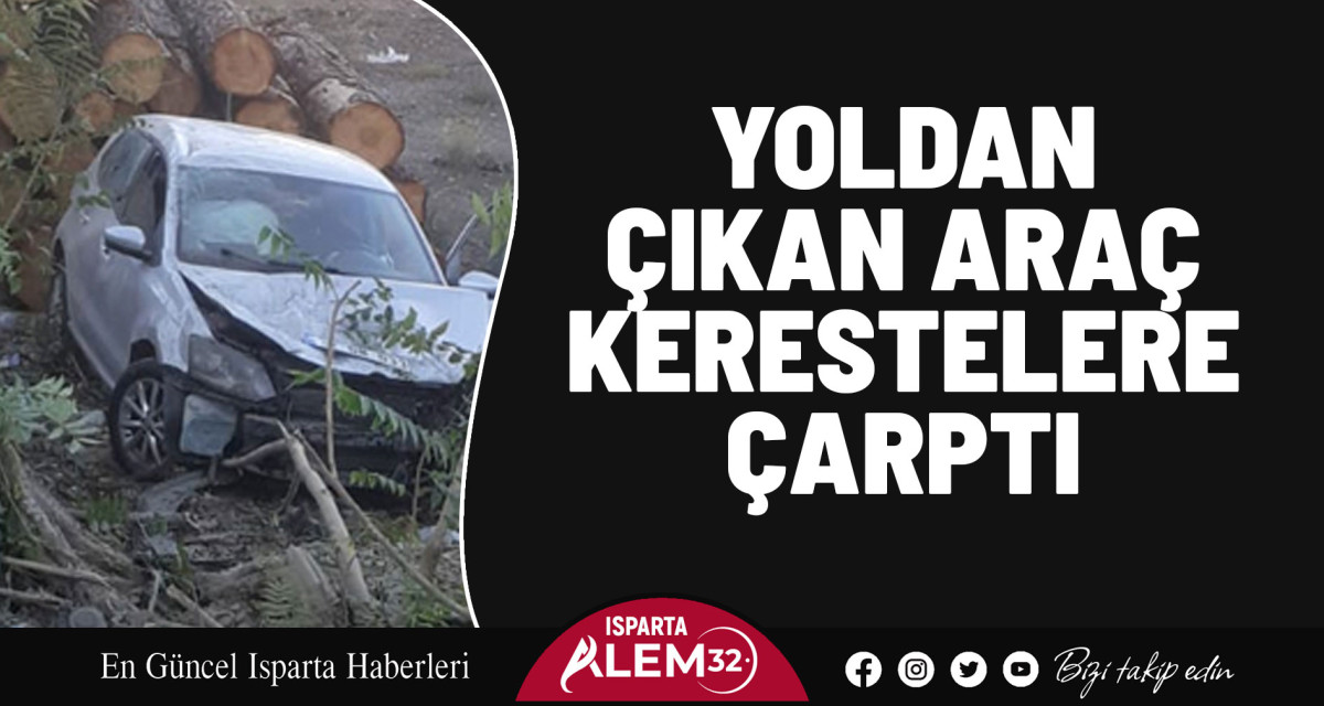 YOLDAN ÇIKAN ARAÇ KERESTELERE ÇARPTI