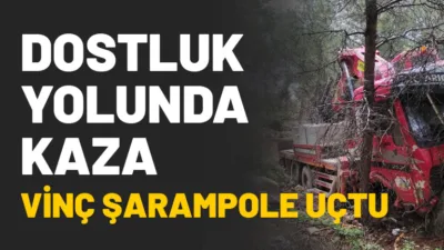 Burdur-Isparta Dostluk Yolu’nda yağış nedeniyle kontrolden çıkan vinç şarampole devrildi,